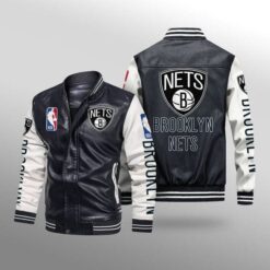 Booklyn Nets Leather Baseball Jacket